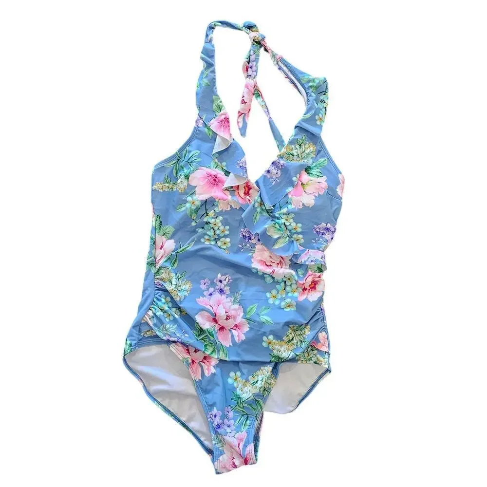 Cupshe Margarita Ruffled Romance Tummy Control One-Piece Blue Size M NWT